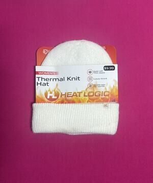 Heat Logic Women’s Cozy Lined Knit Hat White Faux Fur Pom Cable Knit Warm
